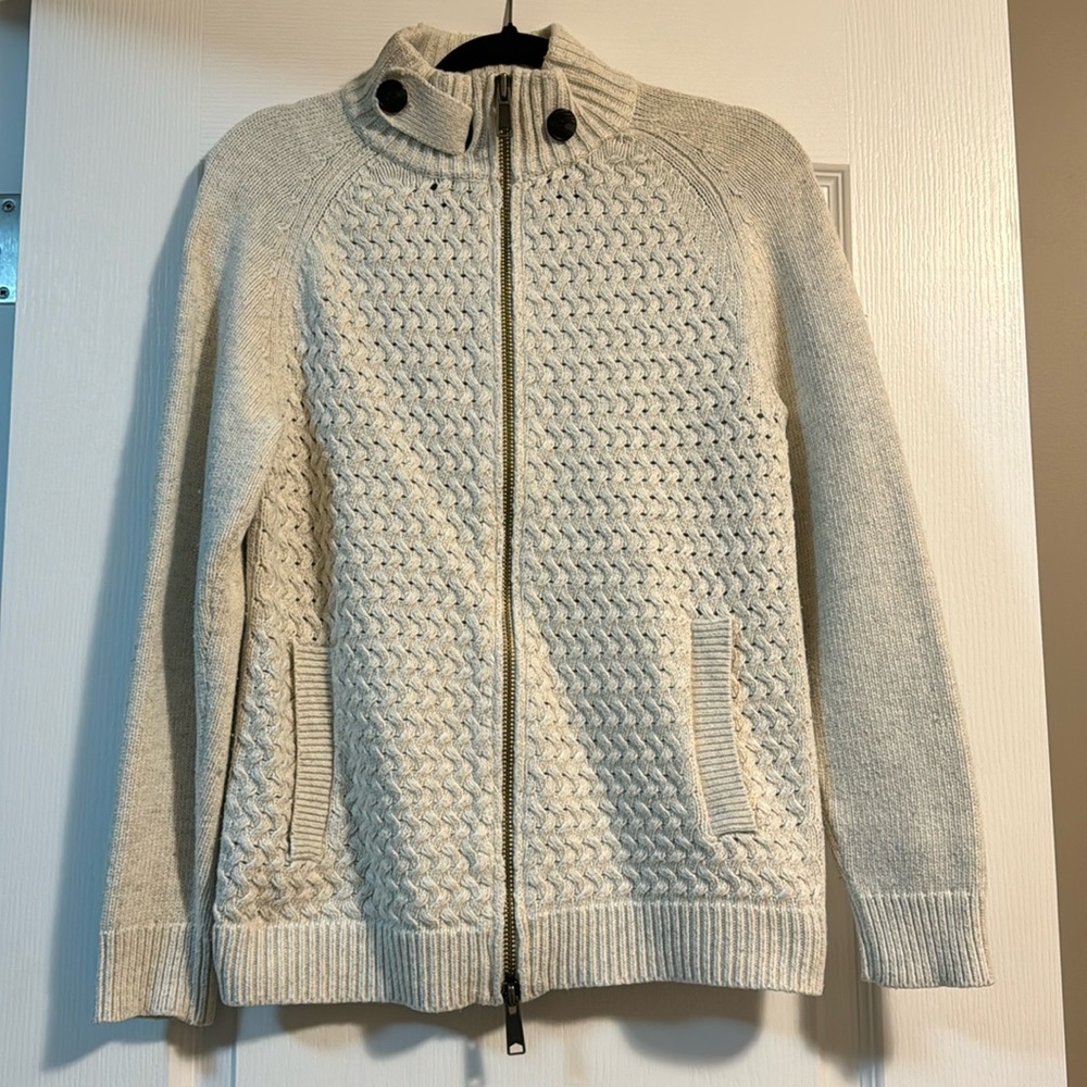 Cream Zip-Front Cable Knit Women's Sweater